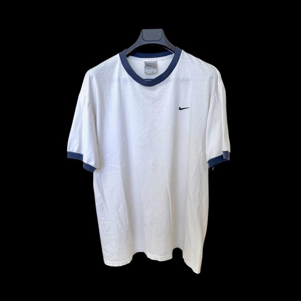 Vintage 90's Nike Ringer T-shirt Mens‎ Large Y2K Silver Tag Distressed